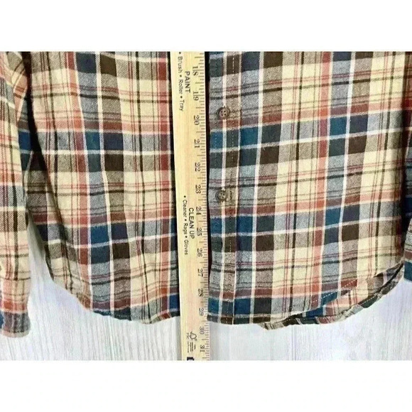 Eddie Bauer Men’s XL Shirt Button Front Pocket Flannel Plaid Hiking Outdoor Tan - Picture 4 of 5